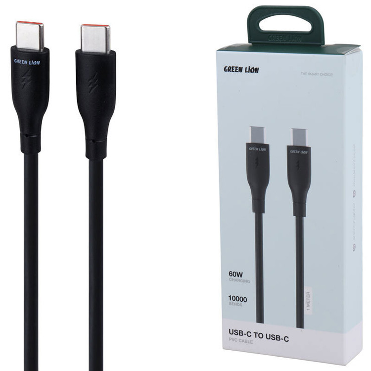 کابل دو سر تایپ سی فست شارژ 60 وات گرین لاین GNPVCUSCTCBK طول 1 متر